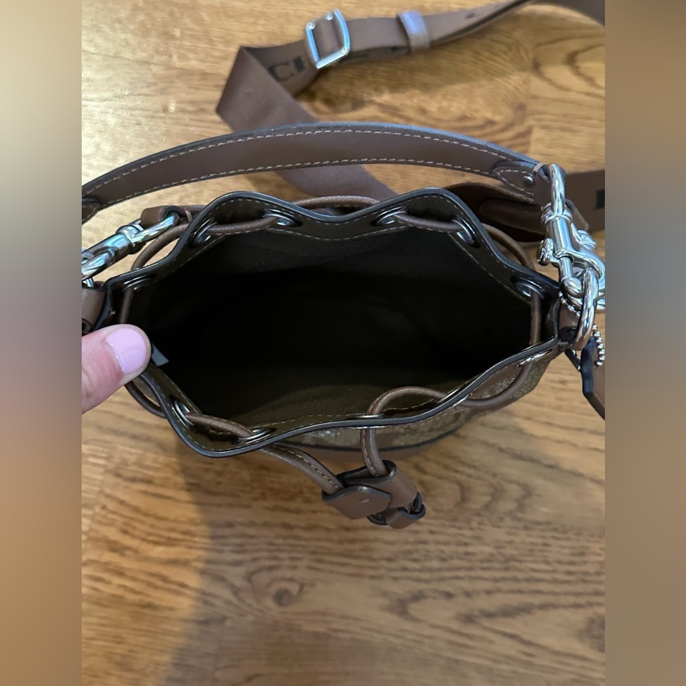 NWOT Coach Mini Bucket Bag In Signature Brown and Tan Canvas - Picture 6 of 15